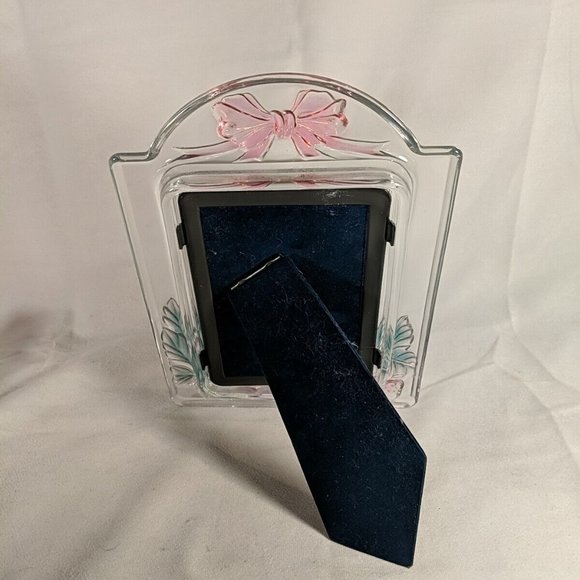 Vintage Mikasa Style Glass Picture Frame Bow Strawberries Flower Clear 11" 4x6" - Picture 3 of 8
